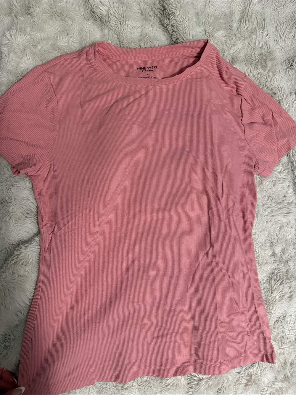 Nine West Ribbed Short Sleeve Tee in Dusty Rose